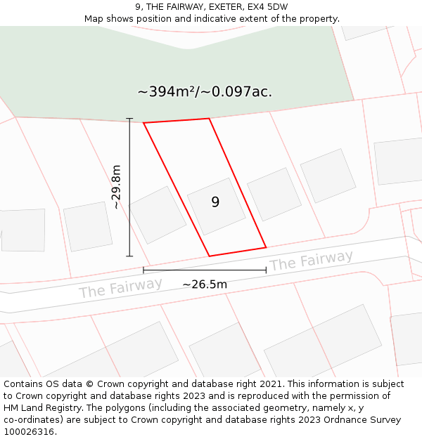 9, THE FAIRWAY, EXETER, EX4 5DW: Plot and title map