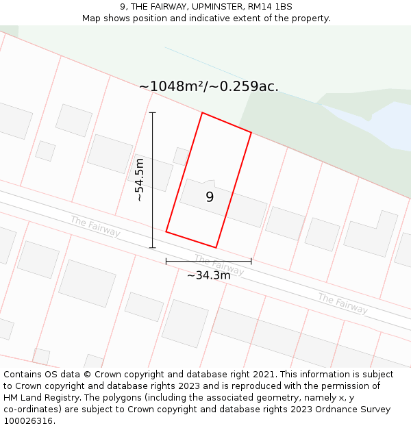 9, THE FAIRWAY, UPMINSTER, RM14 1BS: Plot and title map