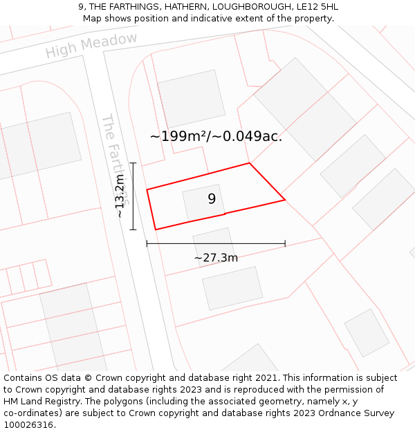 9, THE FARTHINGS, HATHERN, LOUGHBOROUGH, LE12 5HL: Plot and title map