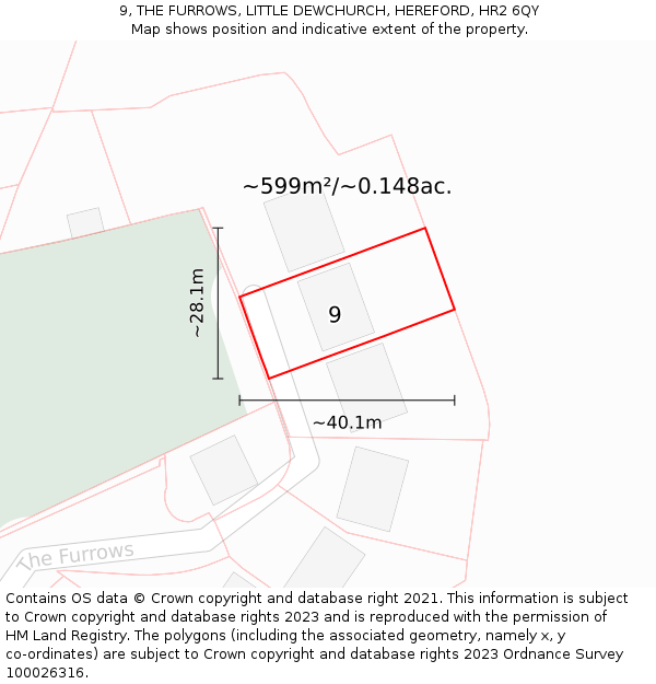 9, THE FURROWS, LITTLE DEWCHURCH, HEREFORD, HR2 6QY: Plot and title map