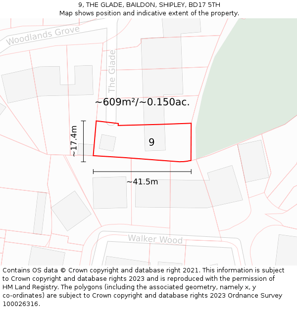 9, THE GLADE, BAILDON, SHIPLEY, BD17 5TH: Plot and title map