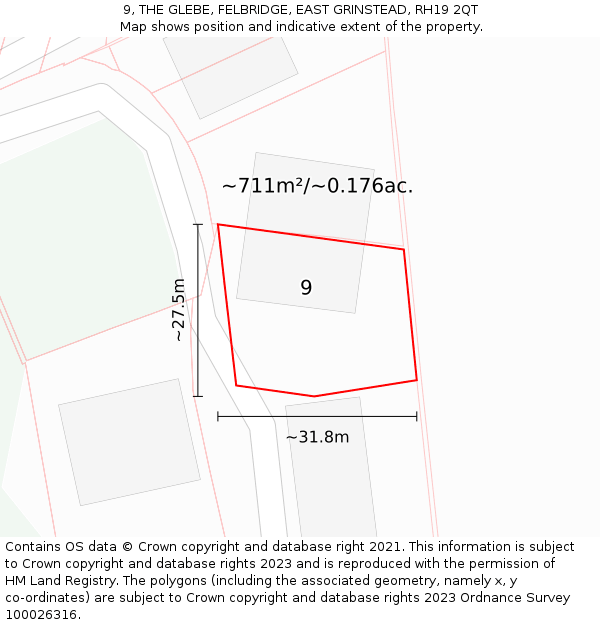 9, THE GLEBE, FELBRIDGE, EAST GRINSTEAD, RH19 2QT: Plot and title map