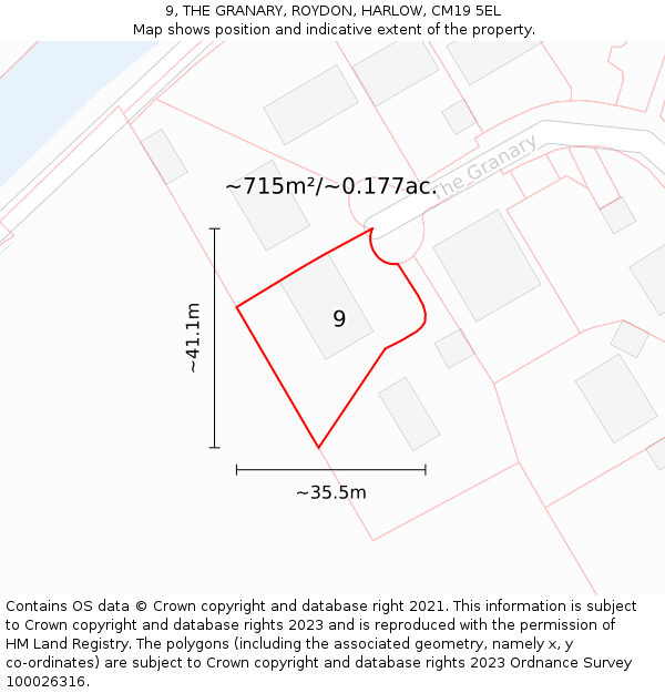 9, THE GRANARY, ROYDON, HARLOW, CM19 5EL: Plot and title map