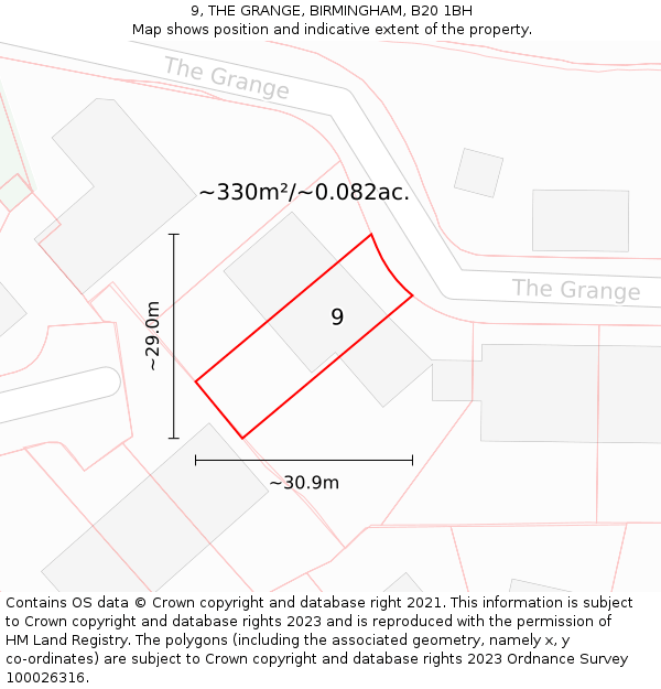 9, THE GRANGE, BIRMINGHAM, B20 1BH: Plot and title map