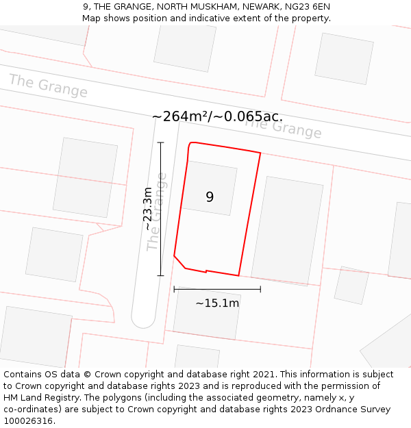 9, THE GRANGE, NORTH MUSKHAM, NEWARK, NG23 6EN: Plot and title map