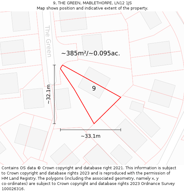 9, THE GREEN, MABLETHORPE, LN12 1JS: Plot and title map