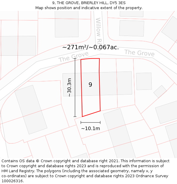 9, THE GROVE, BRIERLEY HILL, DY5 3ES: Plot and title map