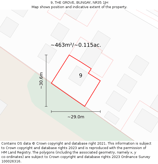 9, THE GROVE, BUNGAY, NR35 1JH: Plot and title map