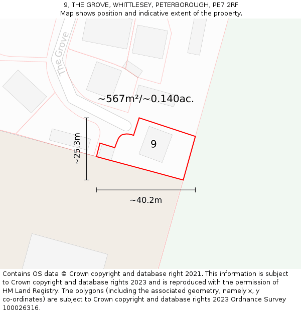 9, THE GROVE, WHITTLESEY, PETERBOROUGH, PE7 2RF: Plot and title map