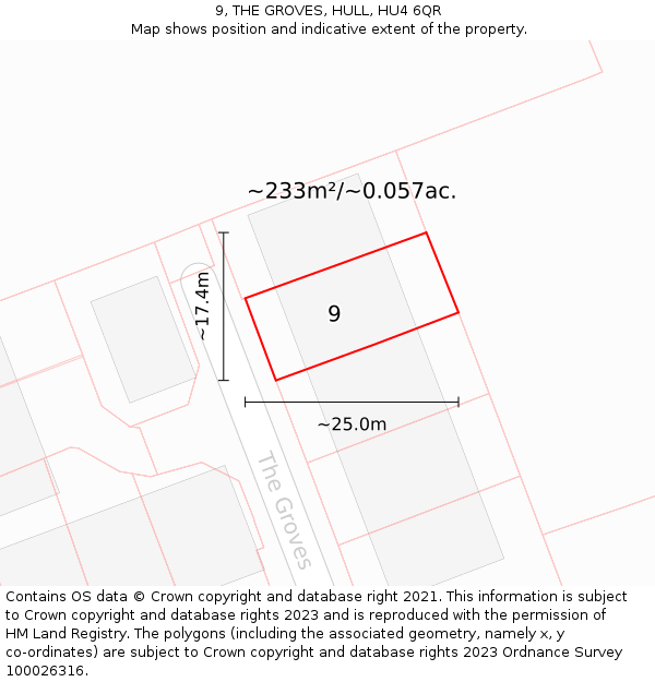 9, THE GROVES, HULL, HU4 6QR: Plot and title map