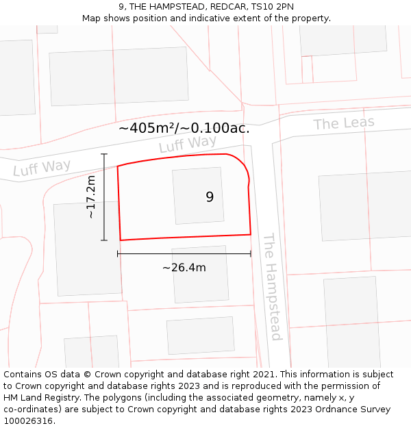 9, THE HAMPSTEAD, REDCAR, TS10 2PN: Plot and title map