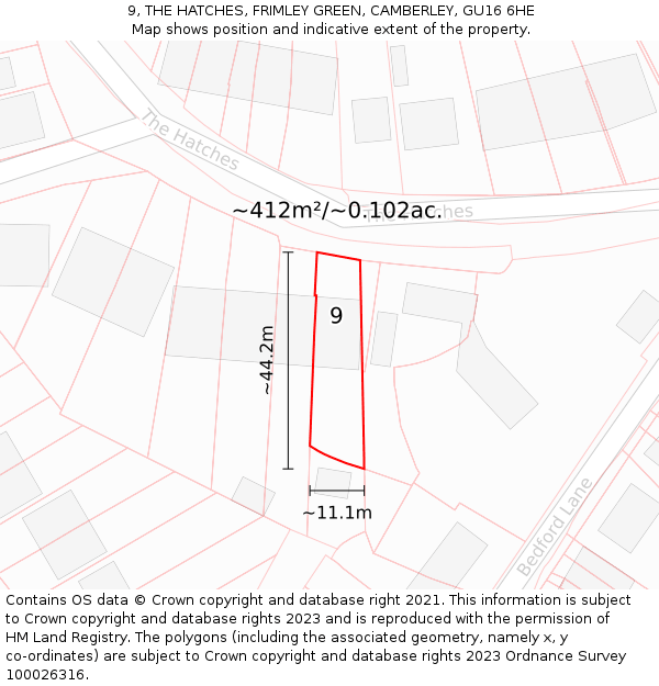 9, THE HATCHES, FRIMLEY GREEN, CAMBERLEY, GU16 6HE: Plot and title map