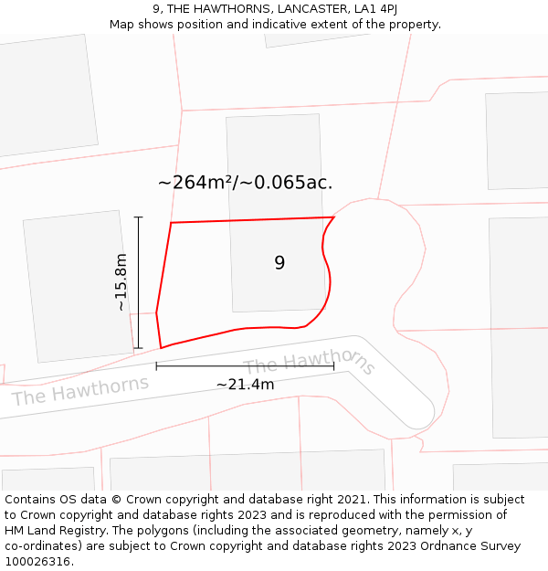 9, THE HAWTHORNS, LANCASTER, LA1 4PJ: Plot and title map