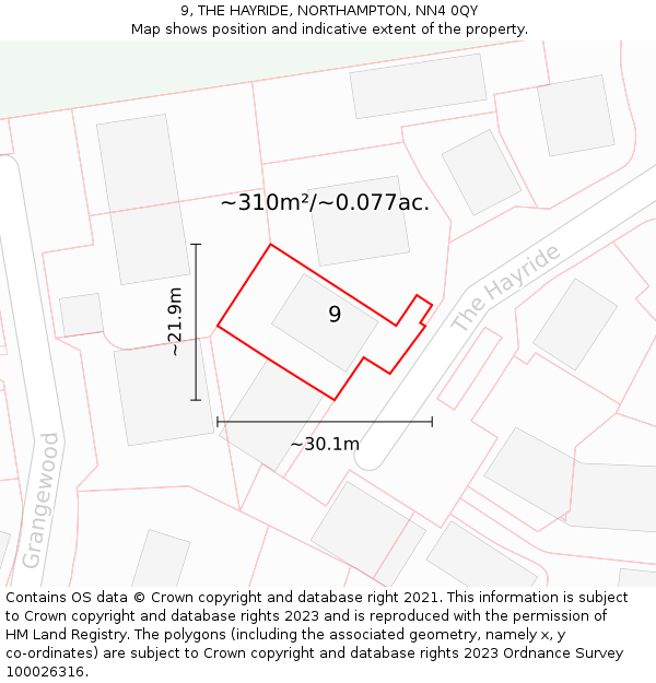 9, THE HAYRIDE, NORTHAMPTON, NN4 0QY: Plot and title map