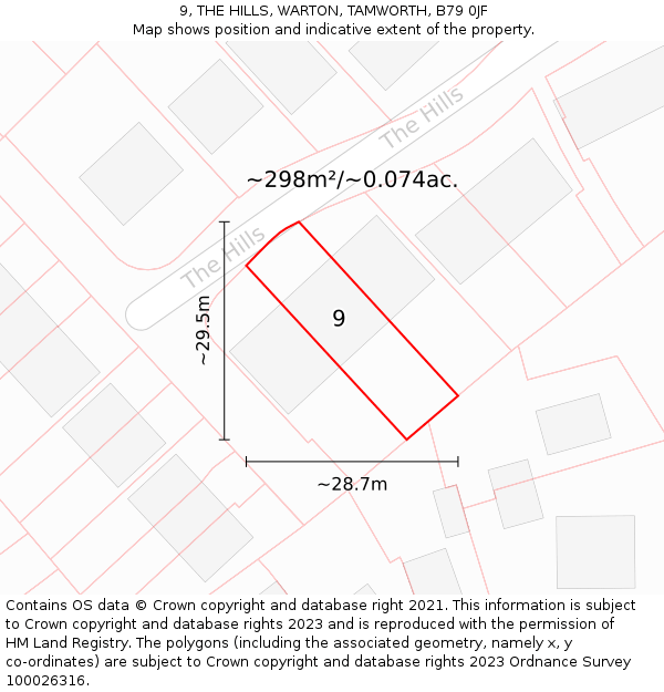 9, THE HILLS, WARTON, TAMWORTH, B79 0JF: Plot and title map