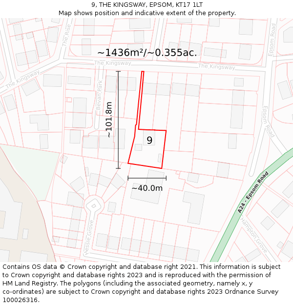 9, THE KINGSWAY, EPSOM, KT17 1LT: Plot and title map