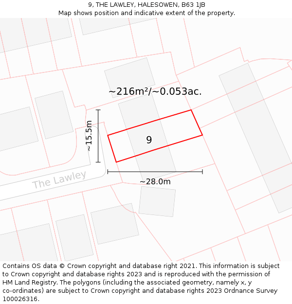 9, THE LAWLEY, HALESOWEN, B63 1JB: Plot and title map