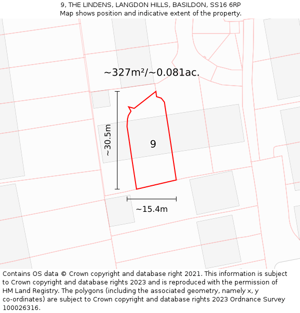 9, THE LINDENS, LANGDON HILLS, BASILDON, SS16 6RP: Plot and title map