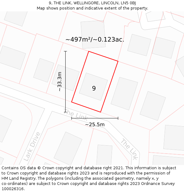 9, THE LINK, WELLINGORE, LINCOLN, LN5 0BJ: Plot and title map