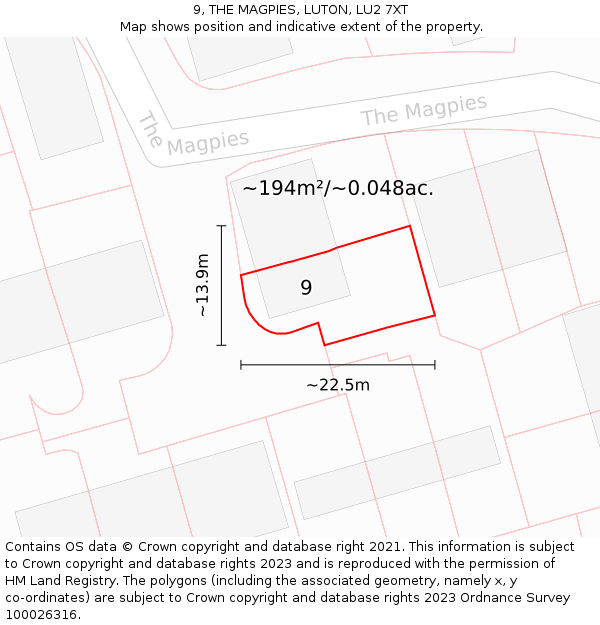 9, THE MAGPIES, LUTON, LU2 7XT: Plot and title map