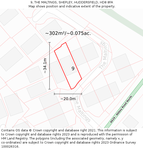 9, THE MALTINGS, SHEPLEY, HUDDERSFIELD, HD8 8FA: Plot and title map