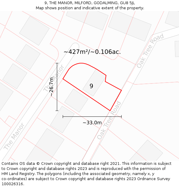 9, THE MANOR, MILFORD, GODALMING, GU8 5JL: Plot and title map