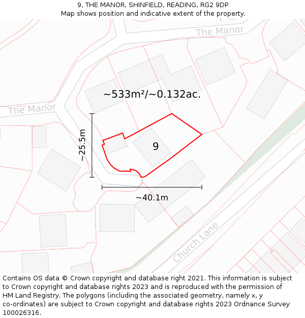 9, THE MANOR, SHINFIELD, READING, RG2 9DP: Plot and title map