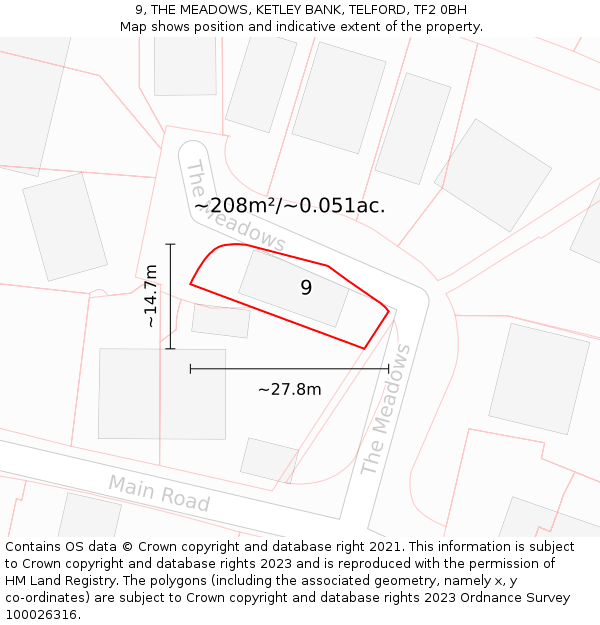 9, THE MEADOWS, KETLEY BANK, TELFORD, TF2 0BH: Plot and title map