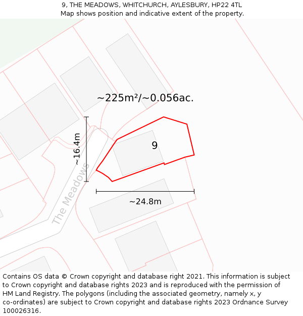 9, THE MEADOWS, WHITCHURCH, AYLESBURY, HP22 4TL: Plot and title map