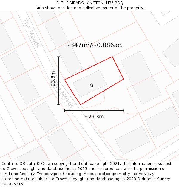 9, THE MEADS, KINGTON, HR5 3DQ: Plot and title map