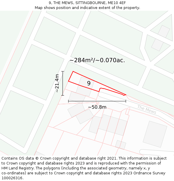 9, THE MEWS, SITTINGBOURNE, ME10 4EF: Plot and title map