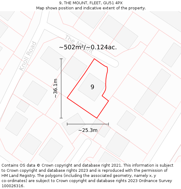 9, THE MOUNT, FLEET, GU51 4PX: Plot and title map