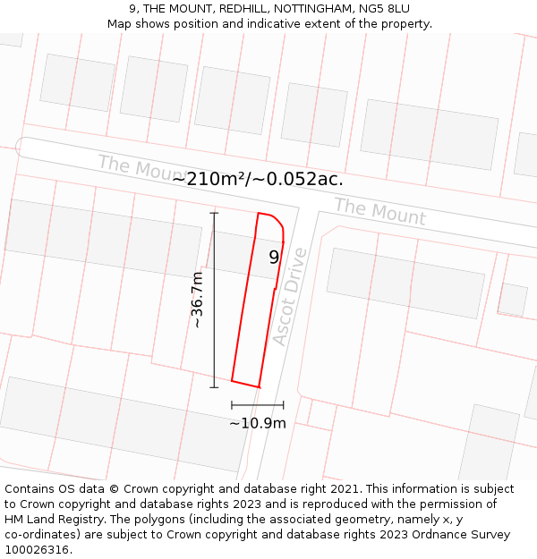9, THE MOUNT, REDHILL, NOTTINGHAM, NG5 8LU: Plot and title map