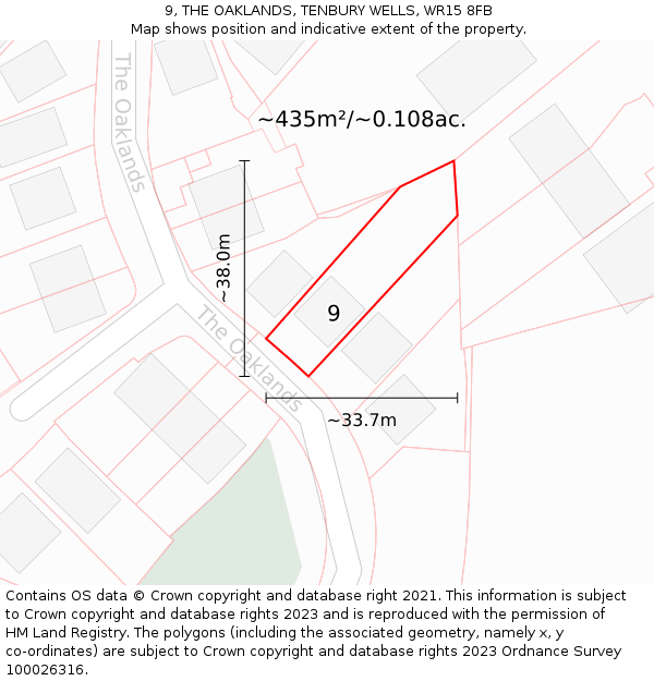 9, THE OAKLANDS, TENBURY WELLS, WR15 8FB: Plot and title map