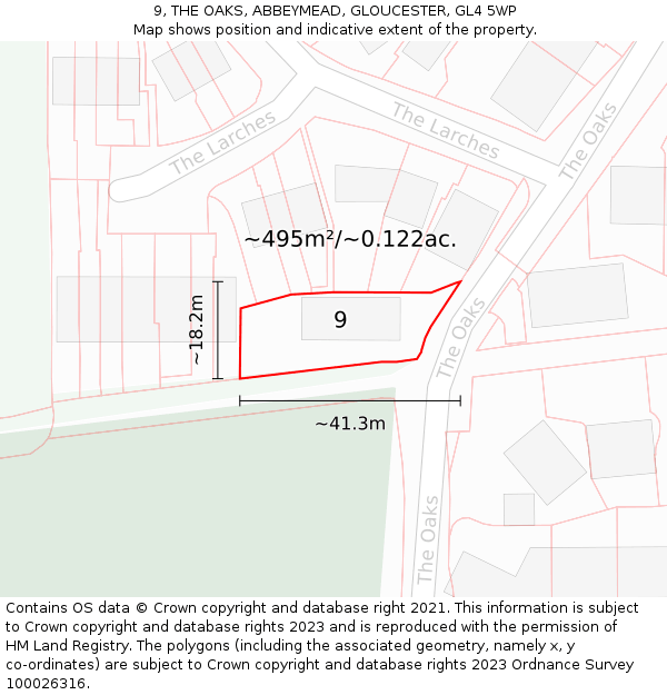 9, THE OAKS, ABBEYMEAD, GLOUCESTER, GL4 5WP: Plot and title map