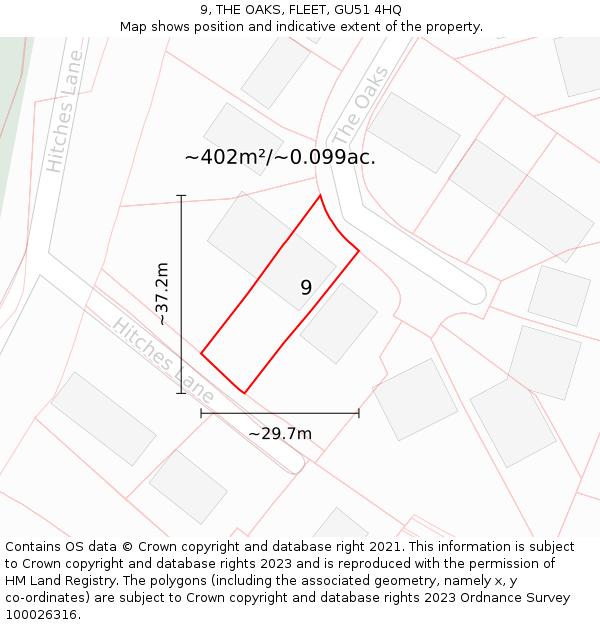 9, THE OAKS, FLEET, GU51 4HQ: Plot and title map