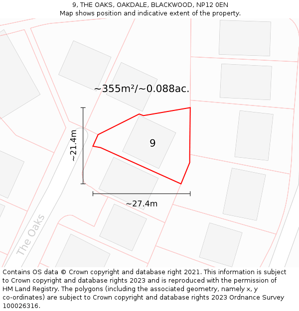 9, THE OAKS, OAKDALE, BLACKWOOD, NP12 0EN: Plot and title map