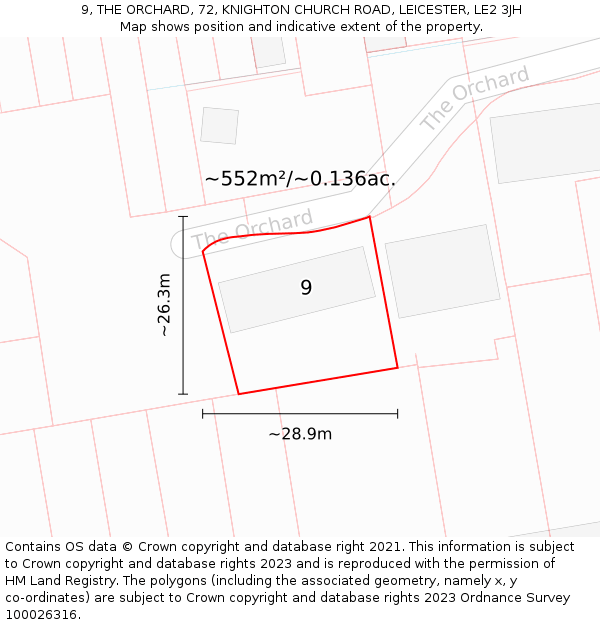 9, THE ORCHARD, 72, KNIGHTON CHURCH ROAD, LEICESTER, LE2 3JH: Plot and title map