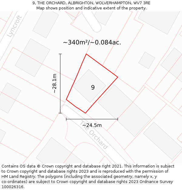 9, THE ORCHARD, ALBRIGHTON, WOLVERHAMPTON, WV7 3RE: Plot and title map