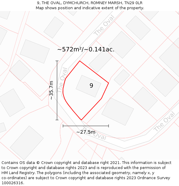 9, THE OVAL, DYMCHURCH, ROMNEY MARSH, TN29 0LR: Plot and title map