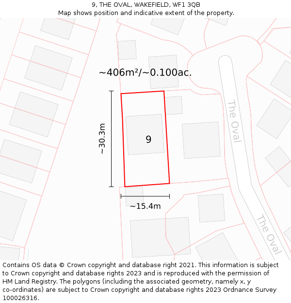 9, THE OVAL, WAKEFIELD, WF1 3QB: Plot and title map