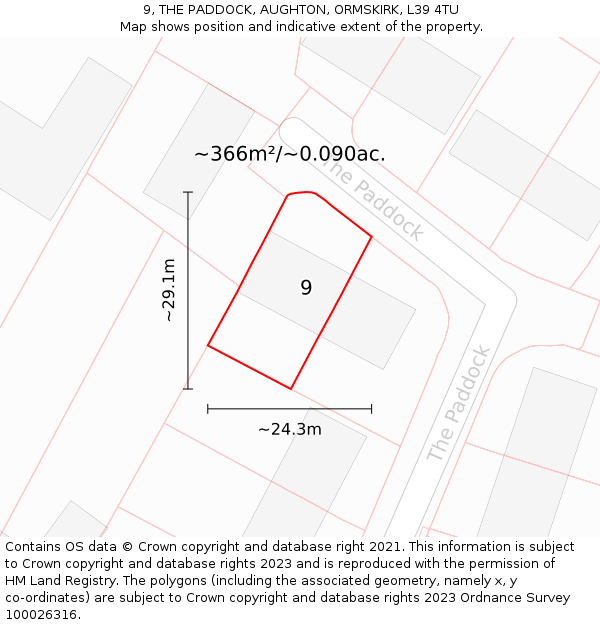 9, THE PADDOCK, AUGHTON, ORMSKIRK, L39 4TU: Plot and title map