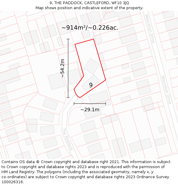 9, THE PADDOCK, CASTLEFORD, WF10 3JQ: Plot and title map