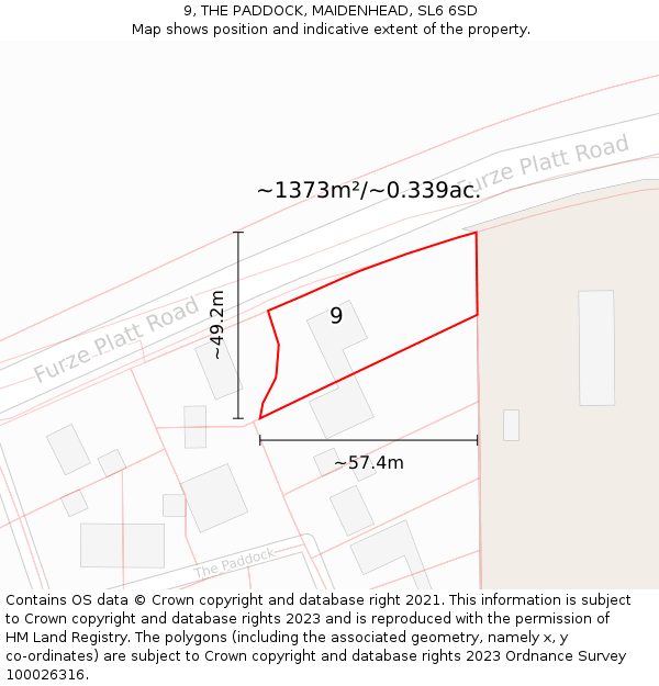 9, THE PADDOCK, MAIDENHEAD, SL6 6SD: Plot and title map