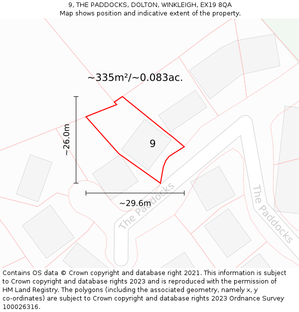 9, THE PADDOCKS, DOLTON, WINKLEIGH, EX19 8QA: Plot and title map