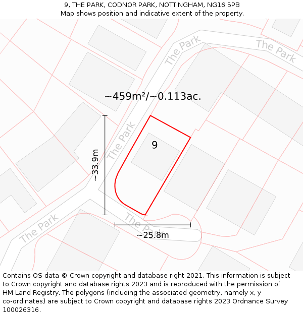 9, THE PARK, CODNOR PARK, NOTTINGHAM, NG16 5PB: Plot and title map