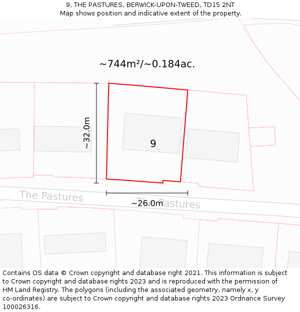 9, THE PASTURES, BERWICK-UPON-TWEED, TD15 2NT: Plot and title map