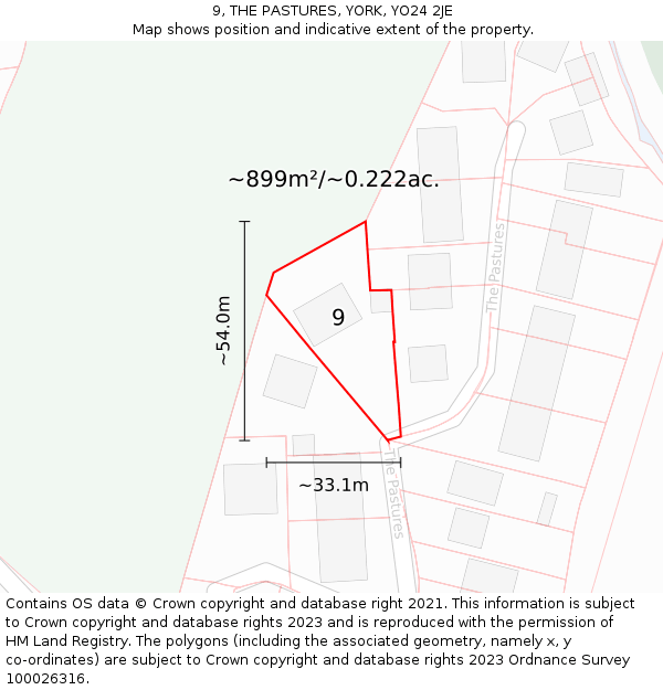 9, THE PASTURES, YORK, YO24 2JE: Plot and title map