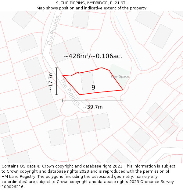9, THE PIPPINS, IVYBRIDGE, PL21 9TL: Plot and title map