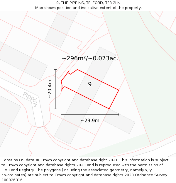 9, THE PIPPINS, TELFORD, TF3 2LN: Plot and title map